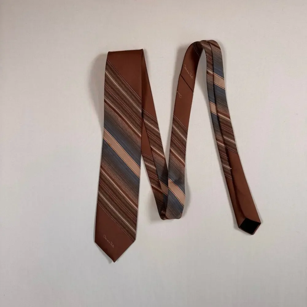 Oscar De La Renta Men’s Striped Neck Tie Brown Classic Menswear Retro